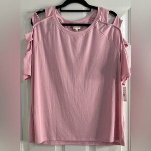 Ava James Chic Ribbed Pink Cold Shoulder Blouse Size XL